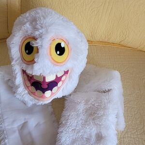 Fuzzy White Monster Scarf with Colorful Face